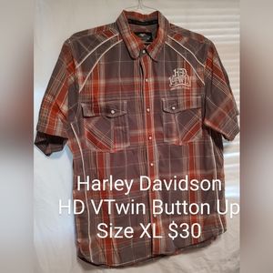 Harley Davidson Plaid button up shirt. HD VTwin. Size XL.